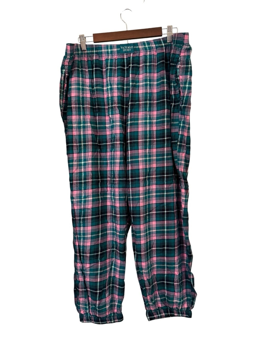 Victoria’s Secret Plaid Pajama Jogger Pants XL Pink Green Cozy Lounge Sleepwear